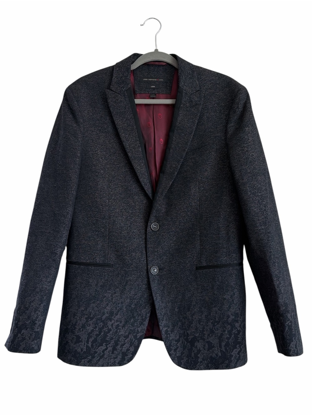 John Varvatos Luxe Black Textured Ombre Sport Coat with Burgundy Lining Size 40R